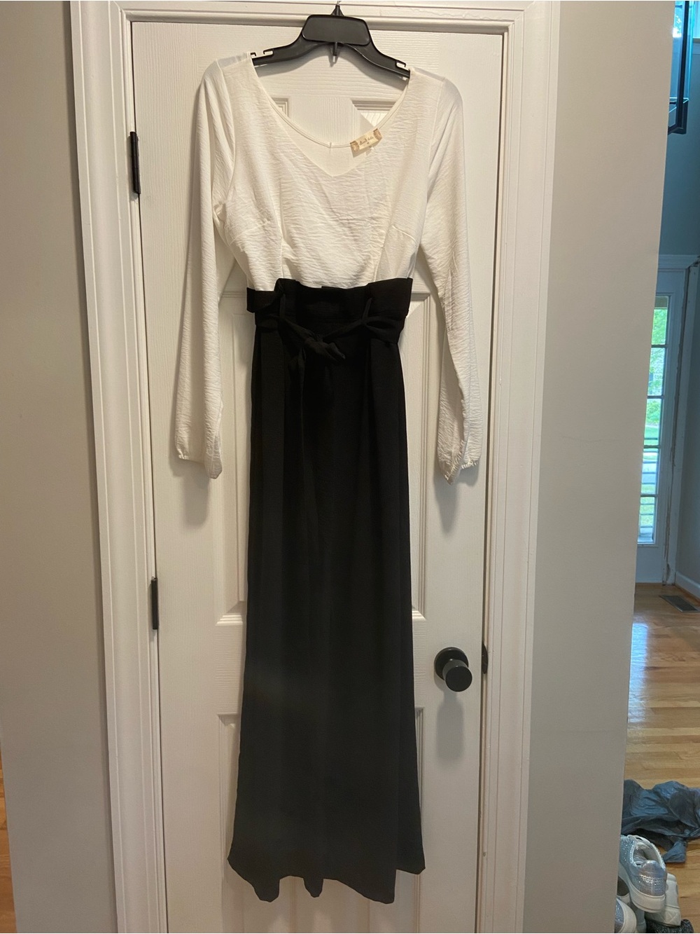 Altar'd State White & Black Long Sleeve Two-Tone Jumpsuit
